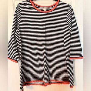 Christopher & Banks Black and White Striped Top with Red Accents